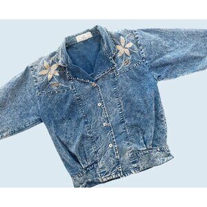 Vintage CITY SWINGERS Acid Washed Applique Jacket 80s / 90s Sz S